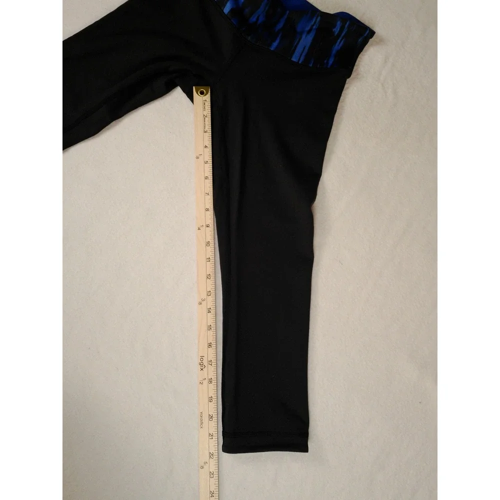 Lululemon Athletica‎ Black Blue Tie Dye Waistband Capris Leggings Women's Size 6